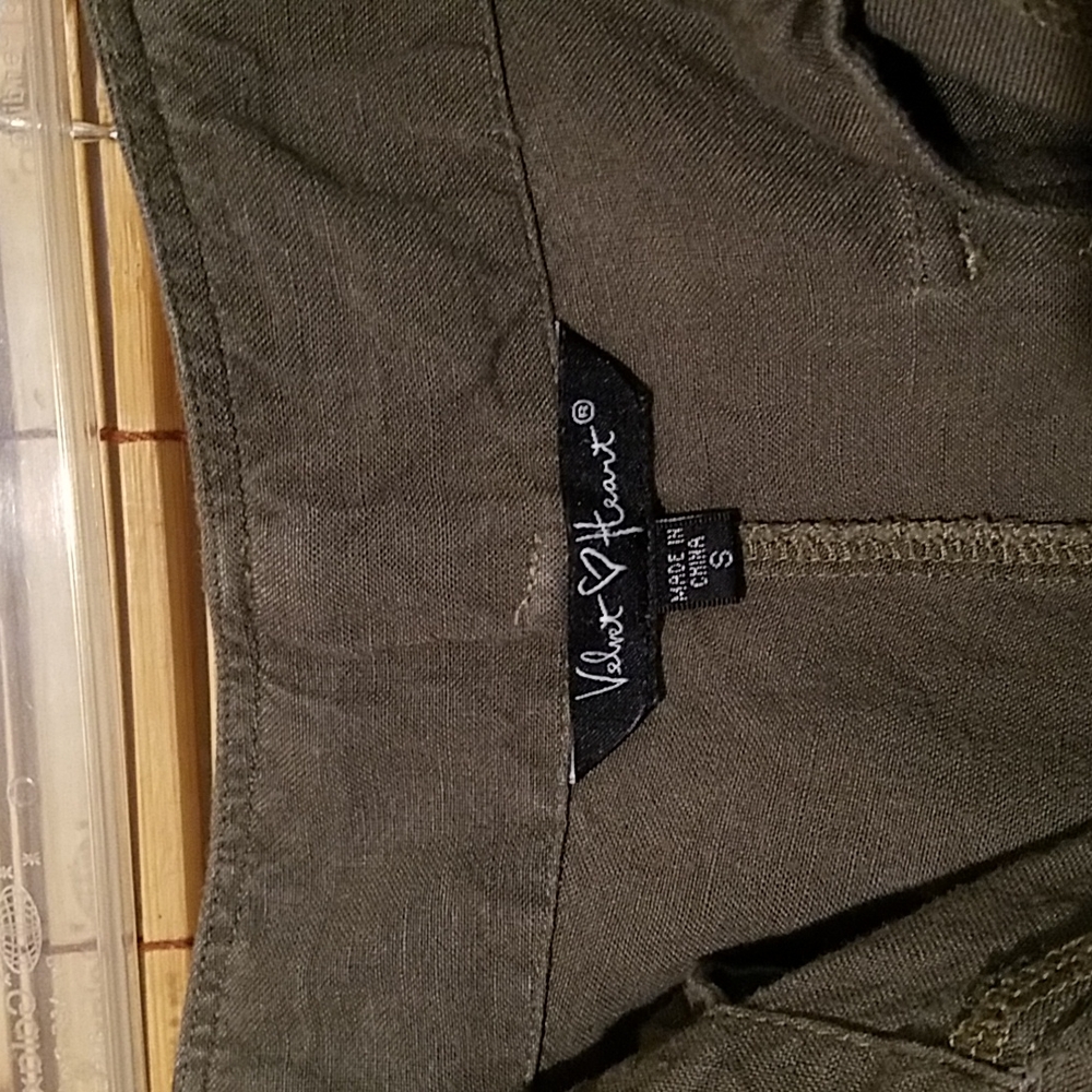 Velvet Heart Dark Green Linen Belted Women's Pant Size Small - Picture 4 of 5